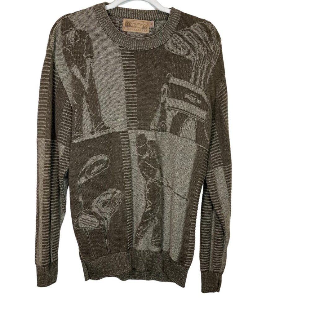 Trespasser Golfing Scene Knit Sweater Grandpacore Aesthetic Olive Green Size M
